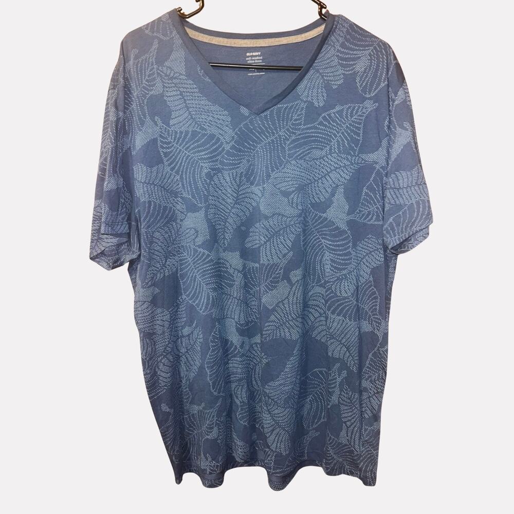 Old Navy Men's XL Blue Leaf Print T-Shirt Soft Washed Short Sleeve Casual Tee